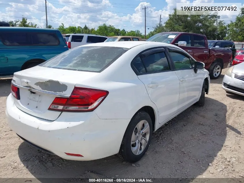 2014 Honda Civic Lx VIN: 19XFB2F5XEE077492 Lot: 40116268