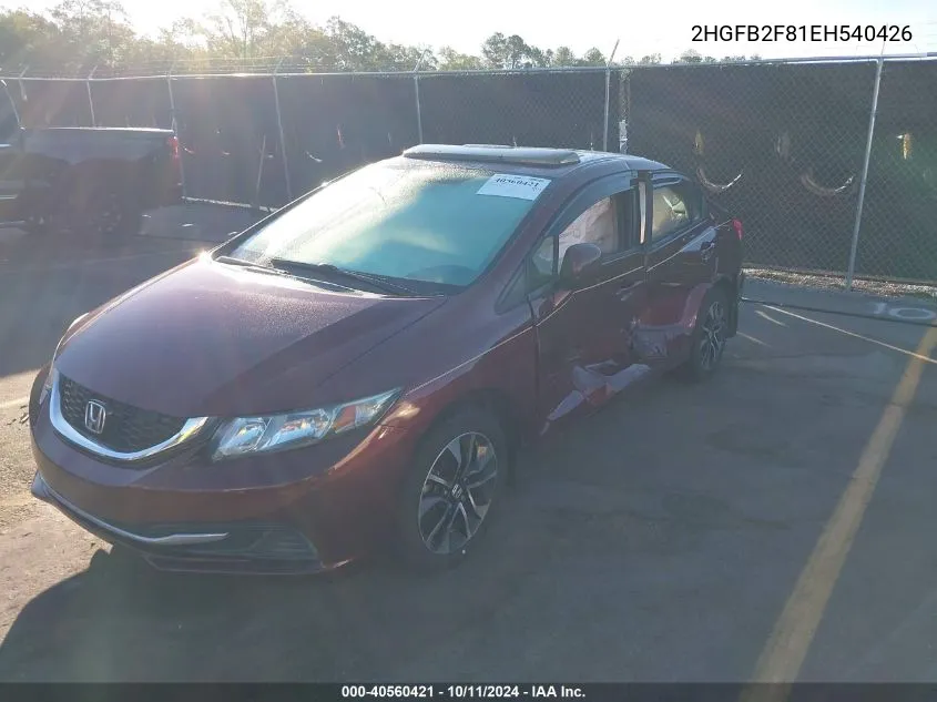 2014 Honda Civic Ex VIN: 2HGFB2F81EH540426 Lot: 40560421