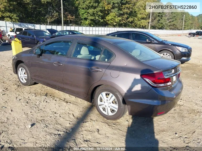 2014 Honda Civic Lx VIN: 2HGFB2F57EH522860 Lot: 40621540