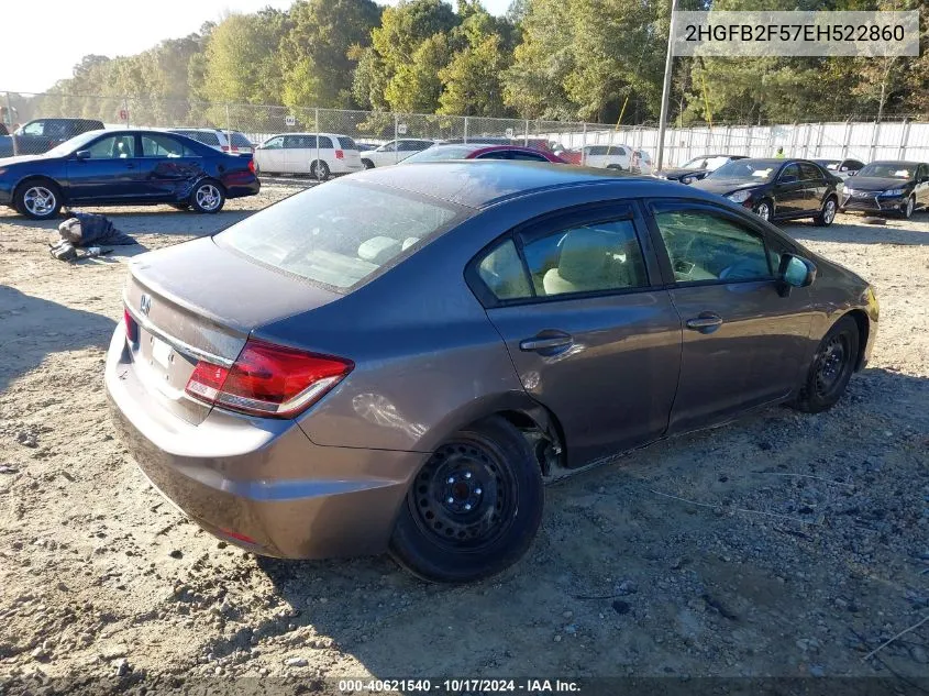 2014 Honda Civic Lx VIN: 2HGFB2F57EH522860 Lot: 40621540