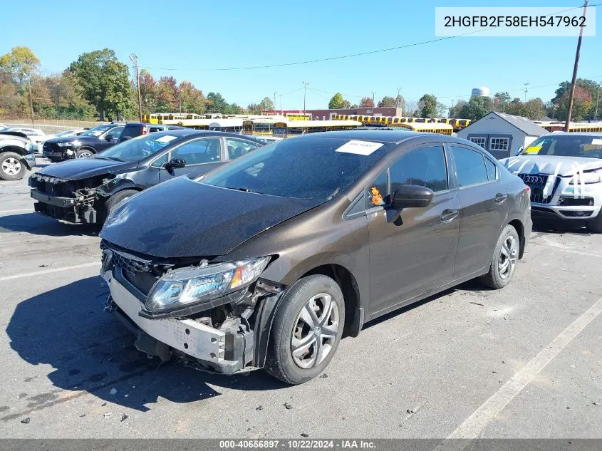 2014 Honda Civic Lx VIN: 2HGFB2F58EH547962 Lot: 40656897