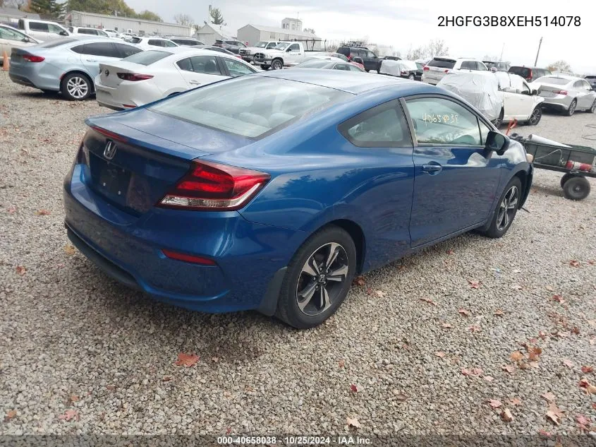 2014 Honda Civic Ex VIN: 2HGFG3B8XEH514078 Lot: 40658038