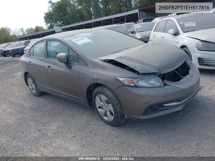 2014 Honda Civic Lx VIN: 2HGFB2F51EH517816 Lot: 40686015