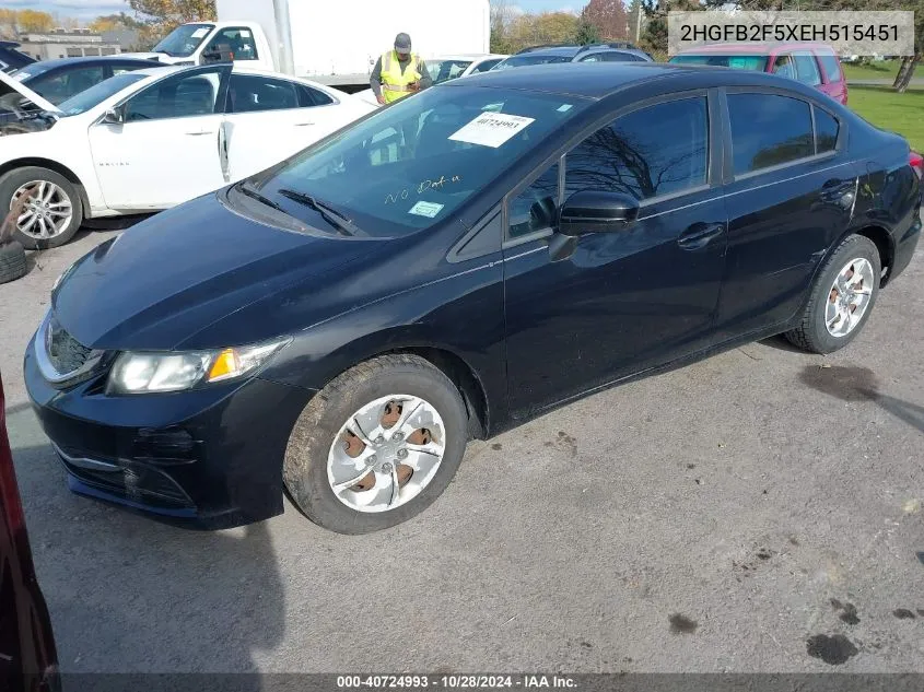 2014 Honda Civic Lx VIN: 2HGFB2F5XEH515451 Lot: 40724993