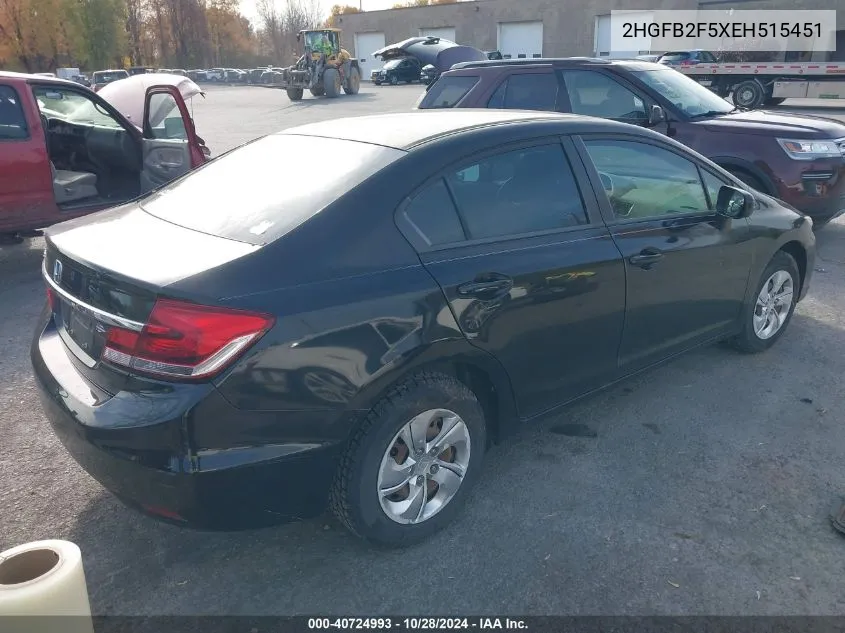 2014 Honda Civic Lx VIN: 2HGFB2F5XEH515451 Lot: 40724993