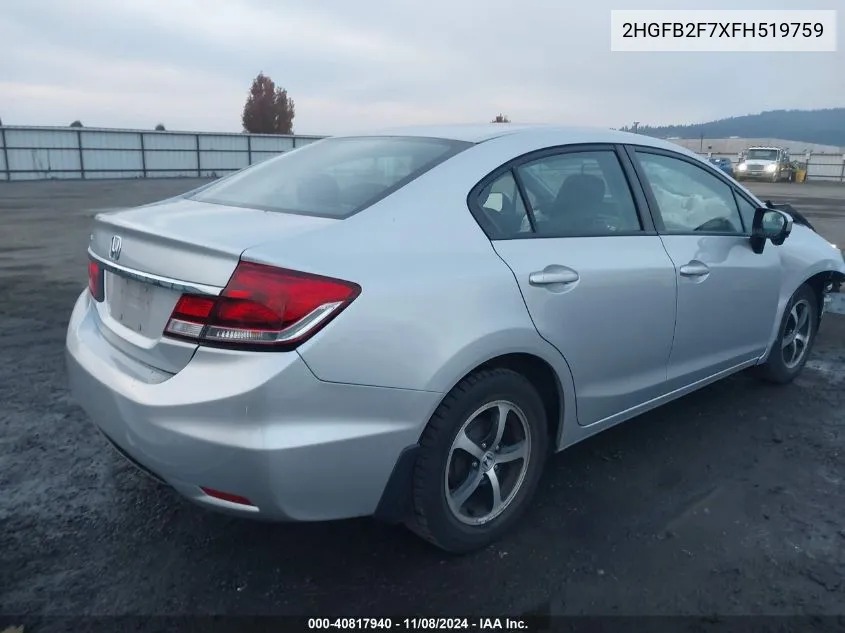 2015 Honda Civic Se VIN: 2HGFB2F7XFH519759 Lot: 40817940