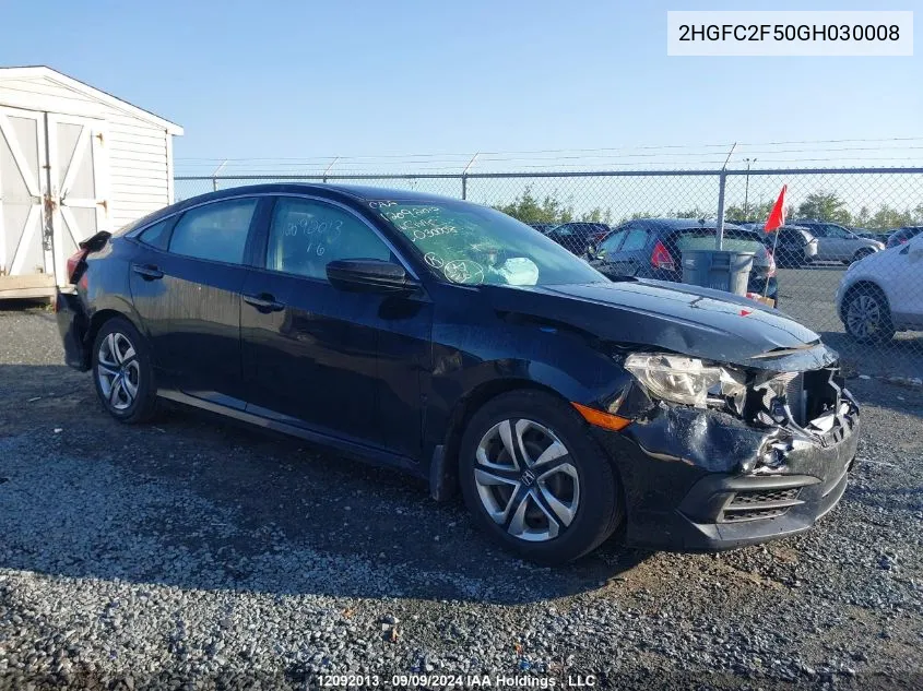 2016 Honda Civic Sedan VIN: 2HGFC2F50GH030008 Lot: 12092013