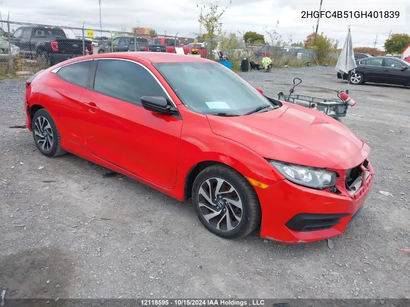 2HGFC4B51GH401839 2016 Honda Civic