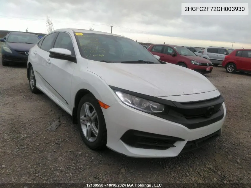 2016 Honda Civic Sedan VIN: 2HGFC2F72GH003930 Lot: 12130558