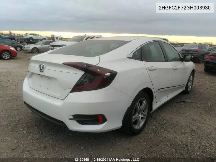 2016 Honda Civic Sedan VIN: 2HGFC2F72GH003930 Lot: 12130558