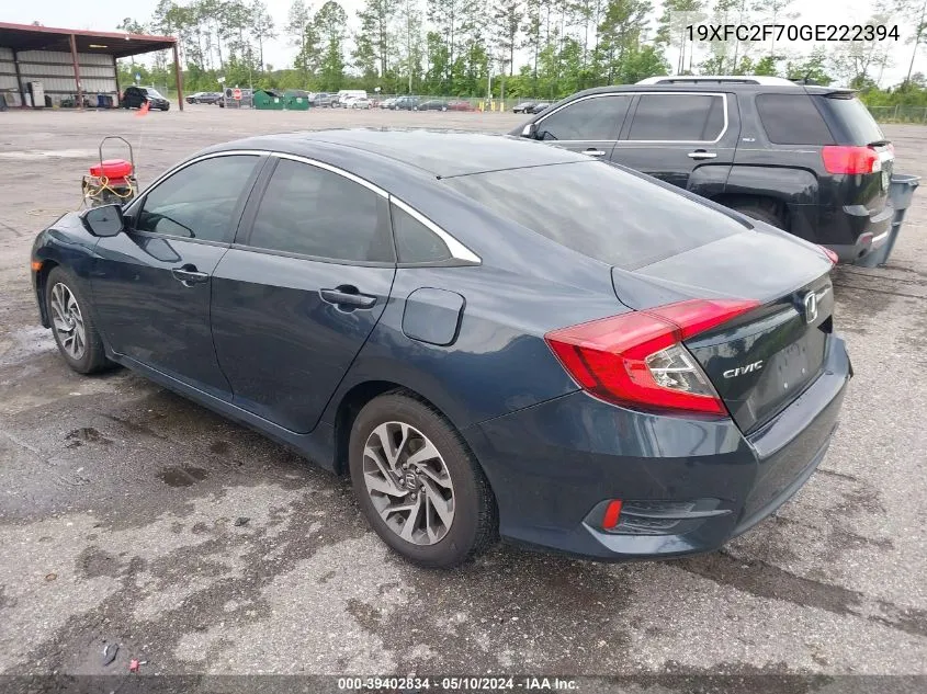 2016 Honda Civic Ex VIN: 19XFC2F70GE222394 Lot: 39402834