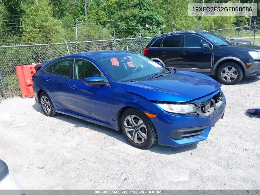 2016 Honda Civic Lx VIN: 19XFC2F52GE060086 Lot: 39595669