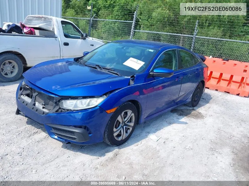 2016 Honda Civic Lx VIN: 19XFC2F52GE060086 Lot: 39595669