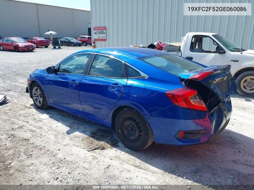 2016 Honda Civic Lx VIN: 19XFC2F52GE060086 Lot: 39595669