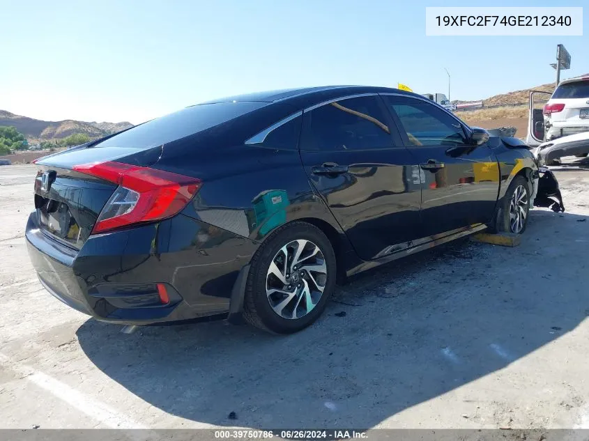 2016 Honda Civic Ex VIN: 19XFC2F74GE212340 Lot: 39750786