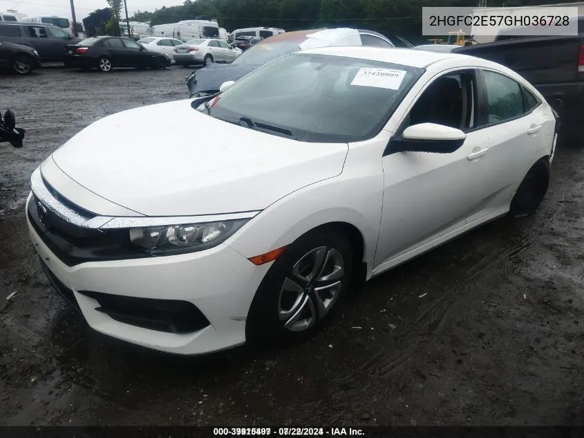 2016 Honda Civic Lx VIN: 2HGFC2E57GH036728 Lot: 39915497