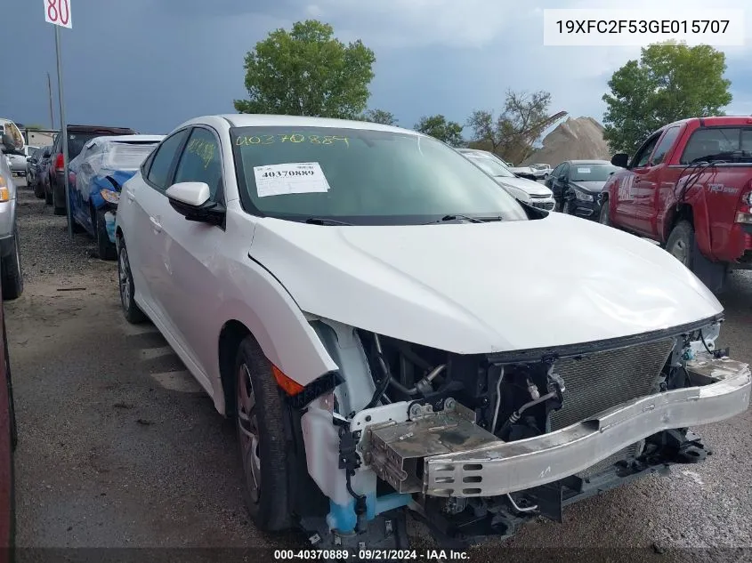 2016 Honda Civic Lx VIN: 19XFC2F53GE015707 Lot: 40370889