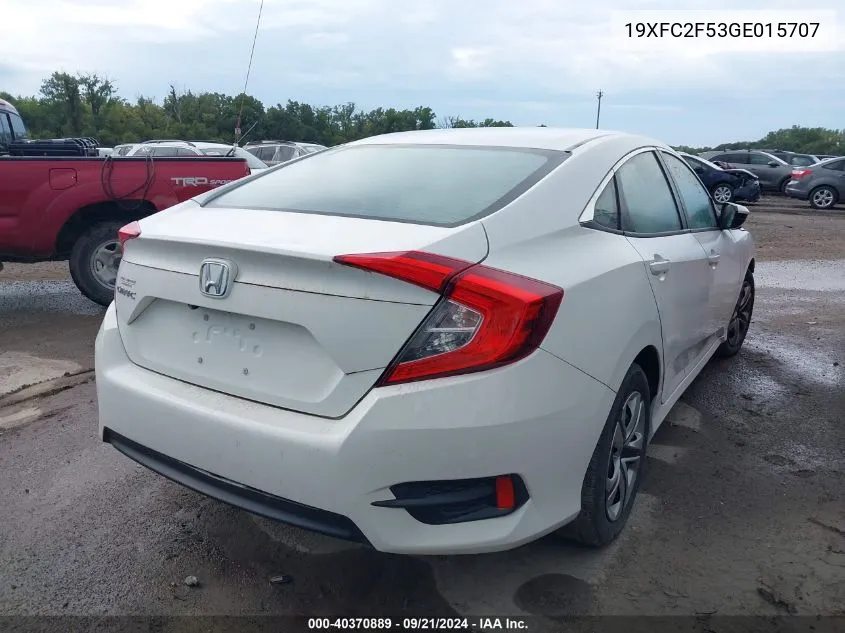 2016 Honda Civic Lx VIN: 19XFC2F53GE015707 Lot: 40370889