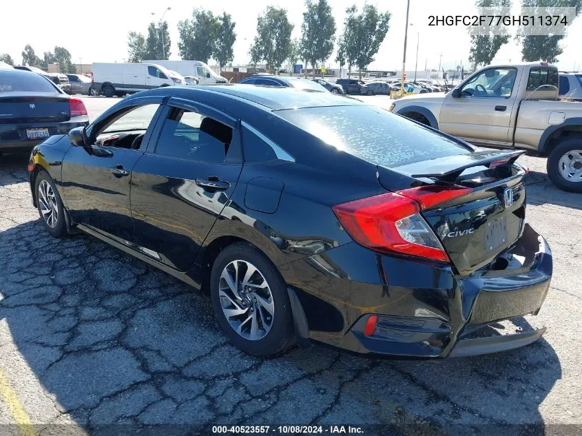 2016 Honda Civic Ex VIN: 2HGFC2F77GH511374 Lot: 40523557