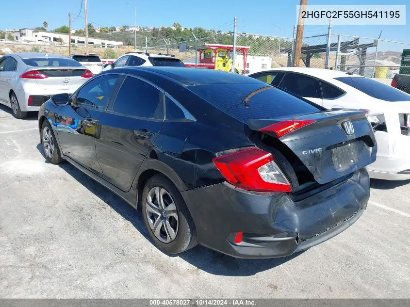 2016 Honda Civic Lx VIN: 2HGFC2F55GH541195 Lot: 40578027