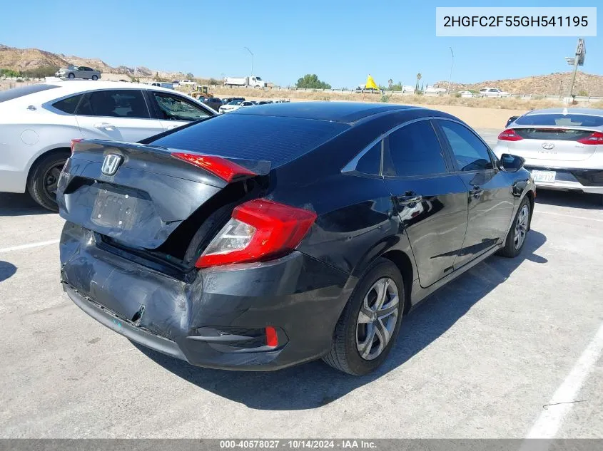 2016 Honda Civic Lx VIN: 2HGFC2F55GH541195 Lot: 40578027