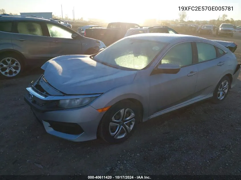 2016 Honda Civic Lx VIN: 19XFC2E57GE005781 Lot: 40611420