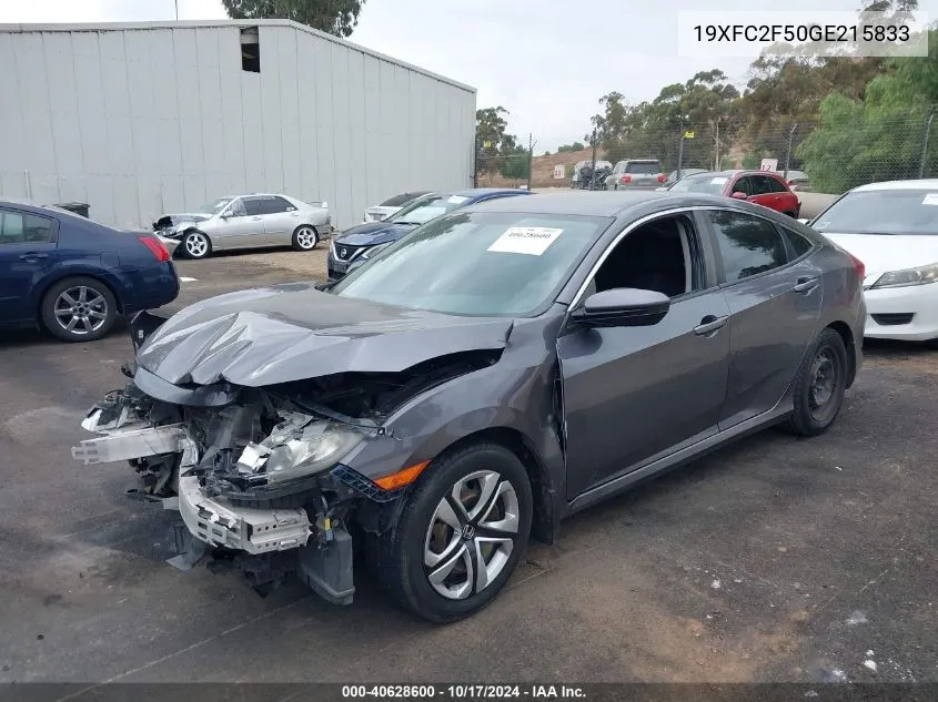 2016 Honda Civic Lx VIN: 19XFC2F50GE215833 Lot: 40628600