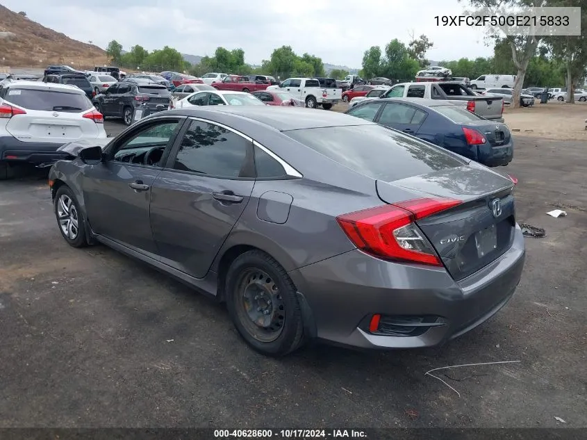 19XFC2F50GE215833 2016 Honda Civic Lx