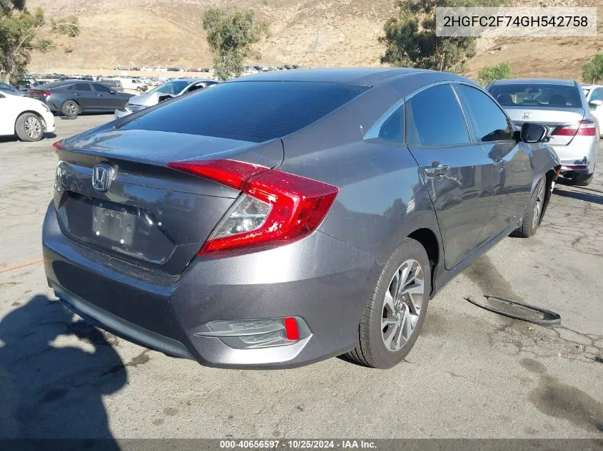 2HGFC2F74GH542758 2016 Honda Civic Ex