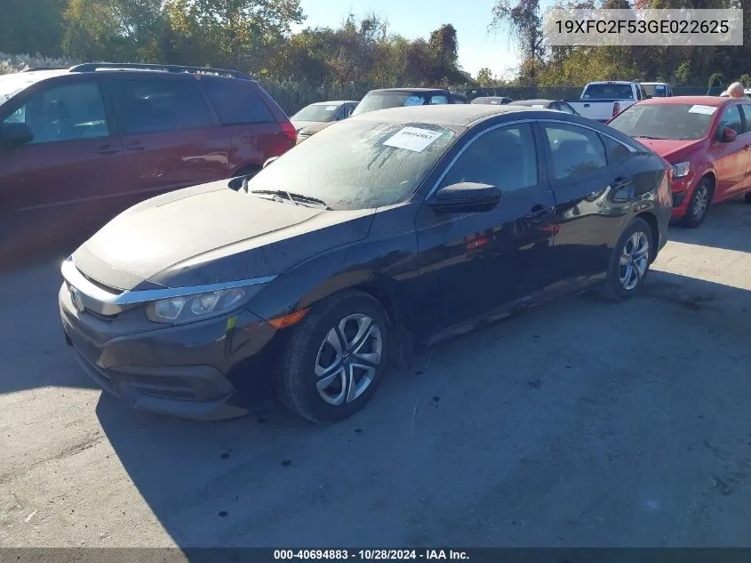 2016 Honda Civic Lx VIN: 19XFC2F53GE022625 Lot: 40694883