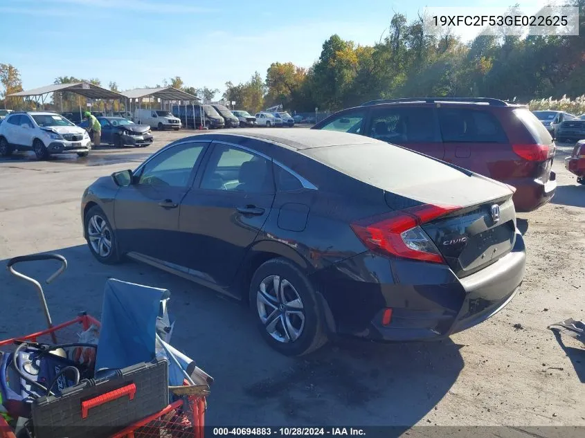 2016 Honda Civic Lx VIN: 19XFC2F53GE022625 Lot: 40694883