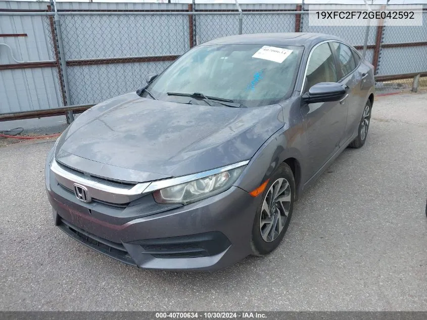 2016 Honda Civic Ex VIN: 19XFC2F72GE042592 Lot: 40700634