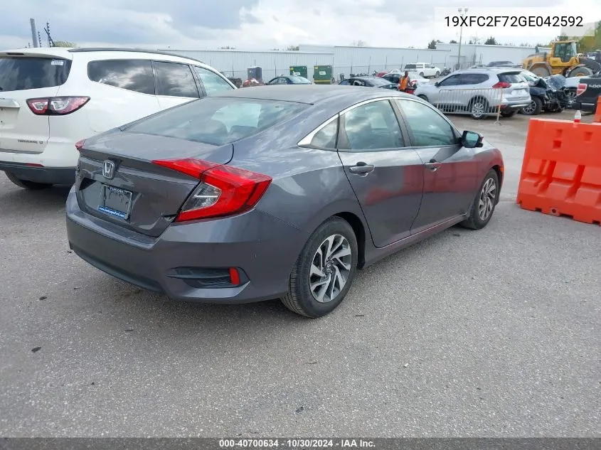 2016 Honda Civic Ex VIN: 19XFC2F72GE042592 Lot: 40700634