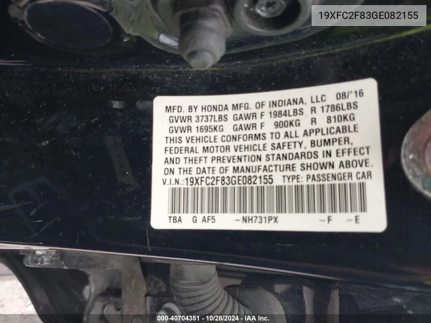 19XFC2F83GE082155 2016 Honda Civic Ex