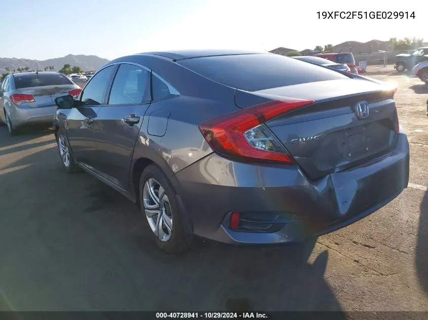 2016 Honda Civic Lx VIN: 19XFC2F51GE029914 Lot: 40728941