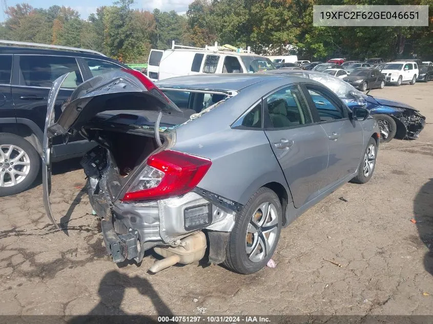 2016 Honda Civic Lx VIN: 19XFC2F62GE046651 Lot: 40751297