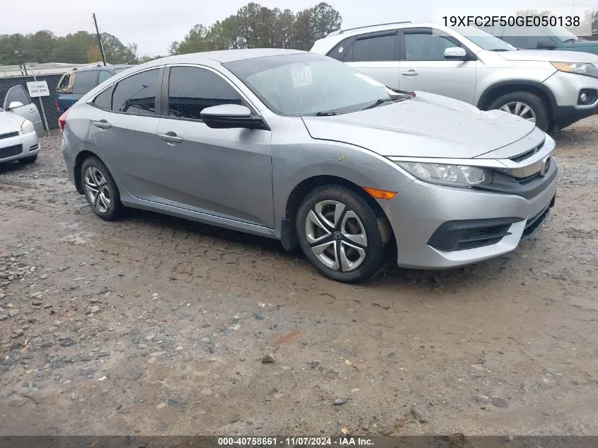 2016 Honda Civic Lx VIN: 19XFC2F50GE050138 Lot: 40758661