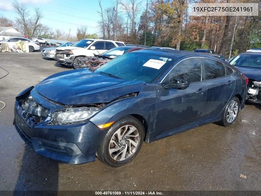 2016 Honda Civic Ex VIN: 19XFC2F75GE241961 Lot: 40761069