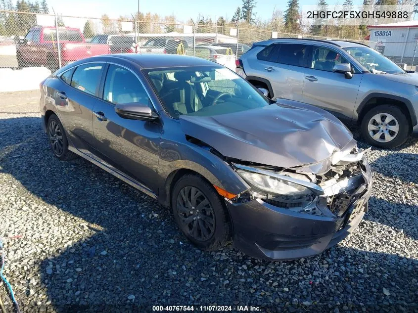 2016 Honda Civic Lx VIN: 2HGFC2F5XGH549888 Lot: 40767544