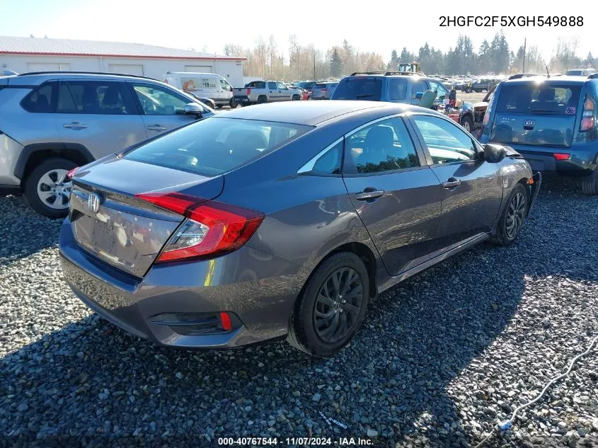 2016 Honda Civic Lx VIN: 2HGFC2F5XGH549888 Lot: 40767544