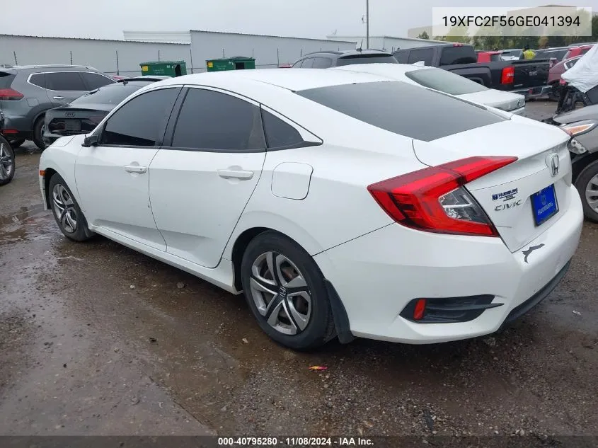 2016 Honda Civic Lx VIN: 19XFC2F56GE041394 Lot: 40795280