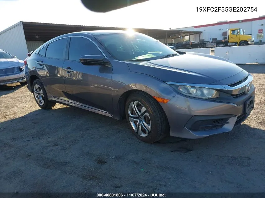 2016 Honda Civic Lx VIN: 19XFC2F55GE202754 Lot: 40801806