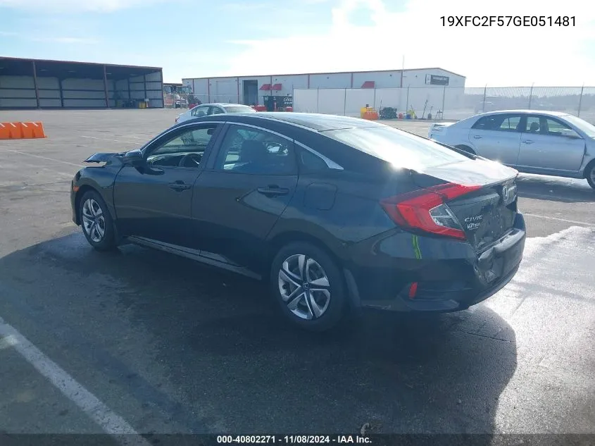 2016 Honda Civic Lx VIN: 19XFC2F57GE051481 Lot: 40802271