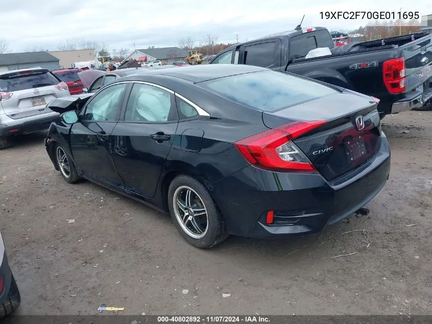 2016 Honda Civic Ex VIN: 19XFC2F70GE011695 Lot: 40802892