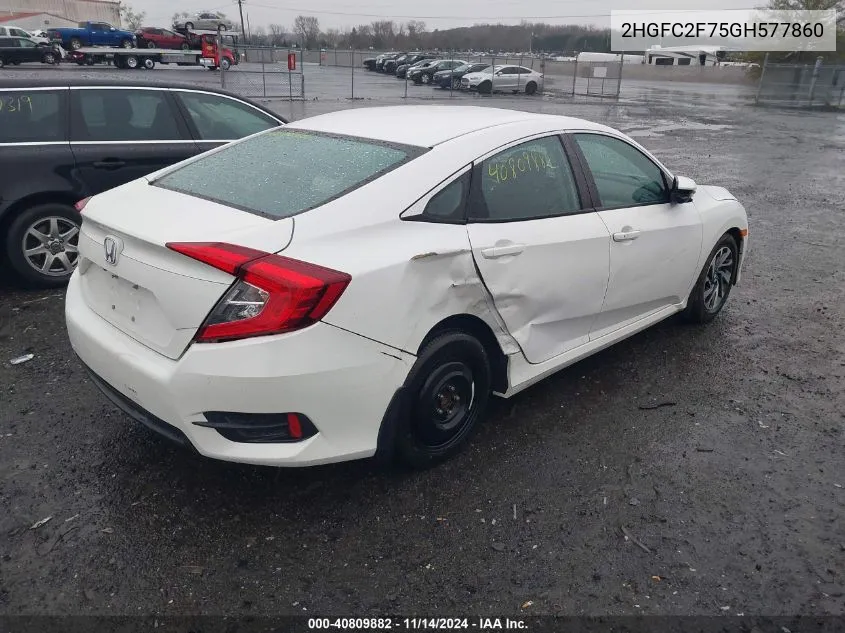 2016 Honda Civic Ex VIN: 2HGFC2F75GH577860 Lot: 40809882