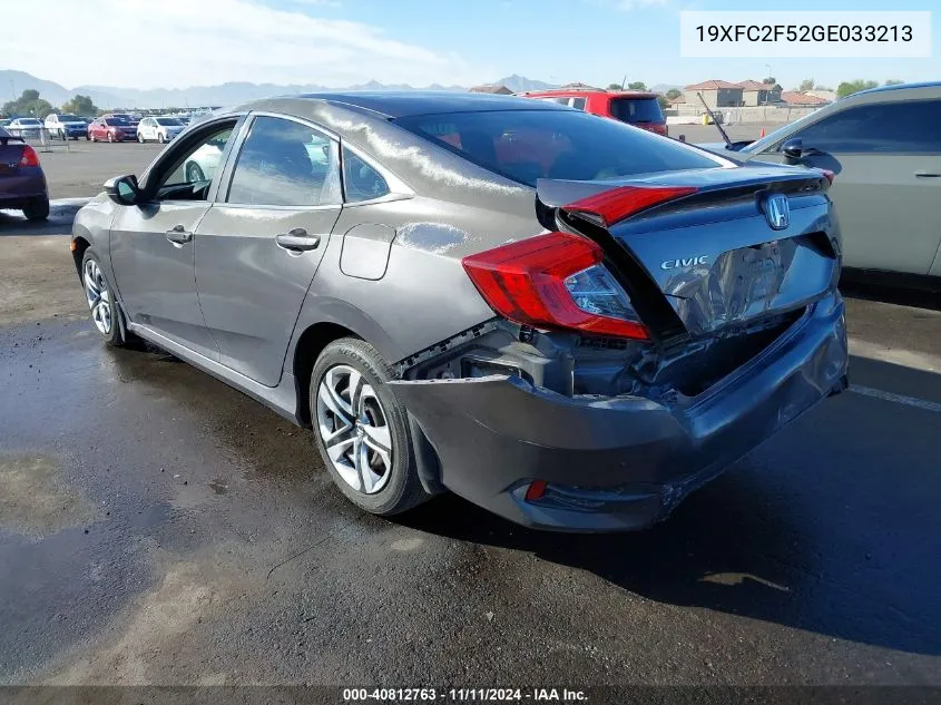 2016 Honda Civic Lx VIN: 19XFC2F52GE033213 Lot: 40812763