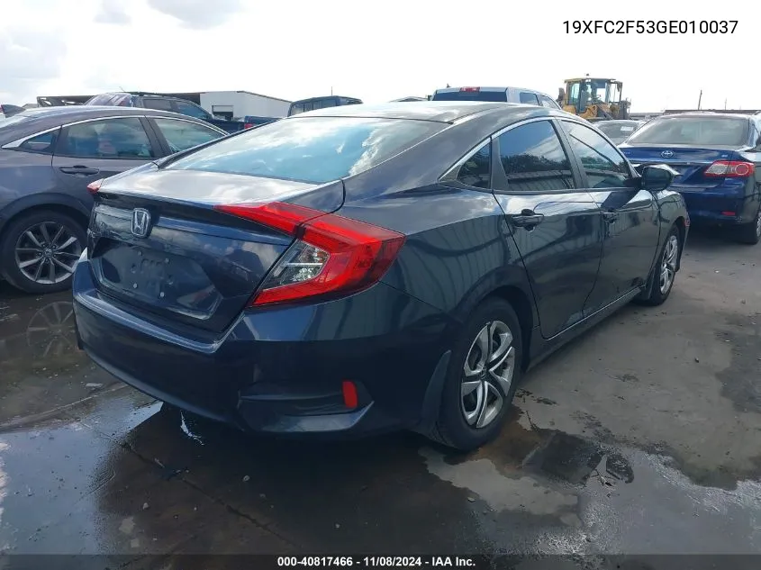 2016 Honda Civic Lx VIN: 19XFC2F53GE010037 Lot: 40817466