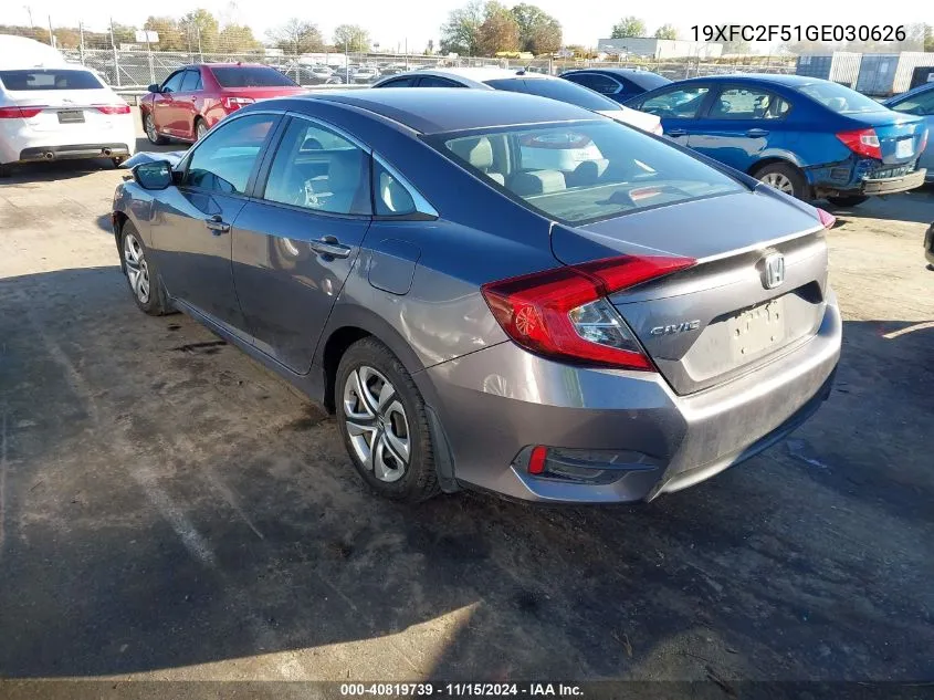 2016 Honda Civic Lx VIN: 19XFC2F51GE030626 Lot: 40819739