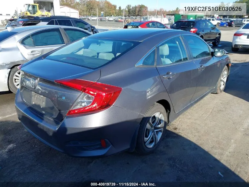 2016 Honda Civic Lx VIN: 19XFC2F51GE030626 Lot: 40819739