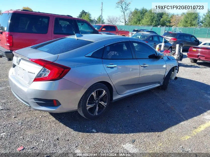 2016 Honda Civic Touring VIN: 19XFC1F92GE010723 Lot: 40828141